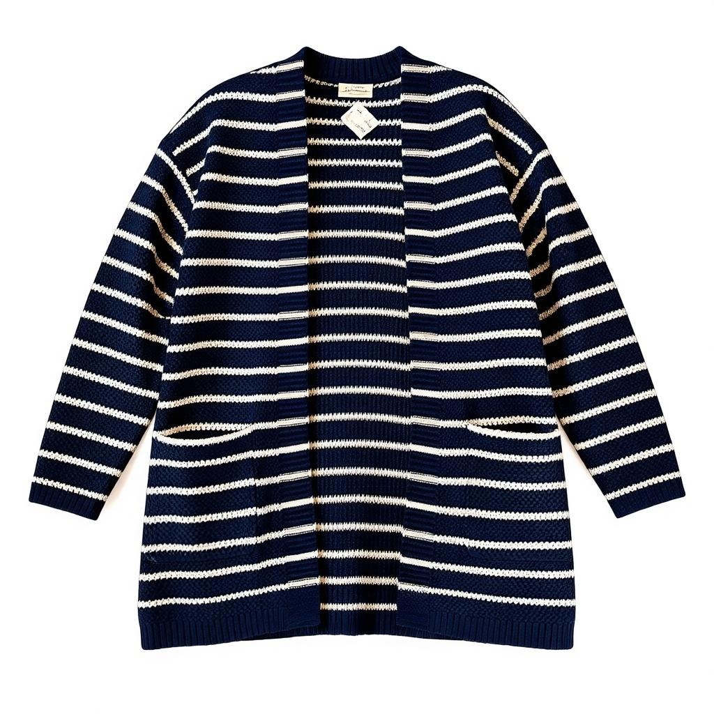 Navy Striped open cardigan