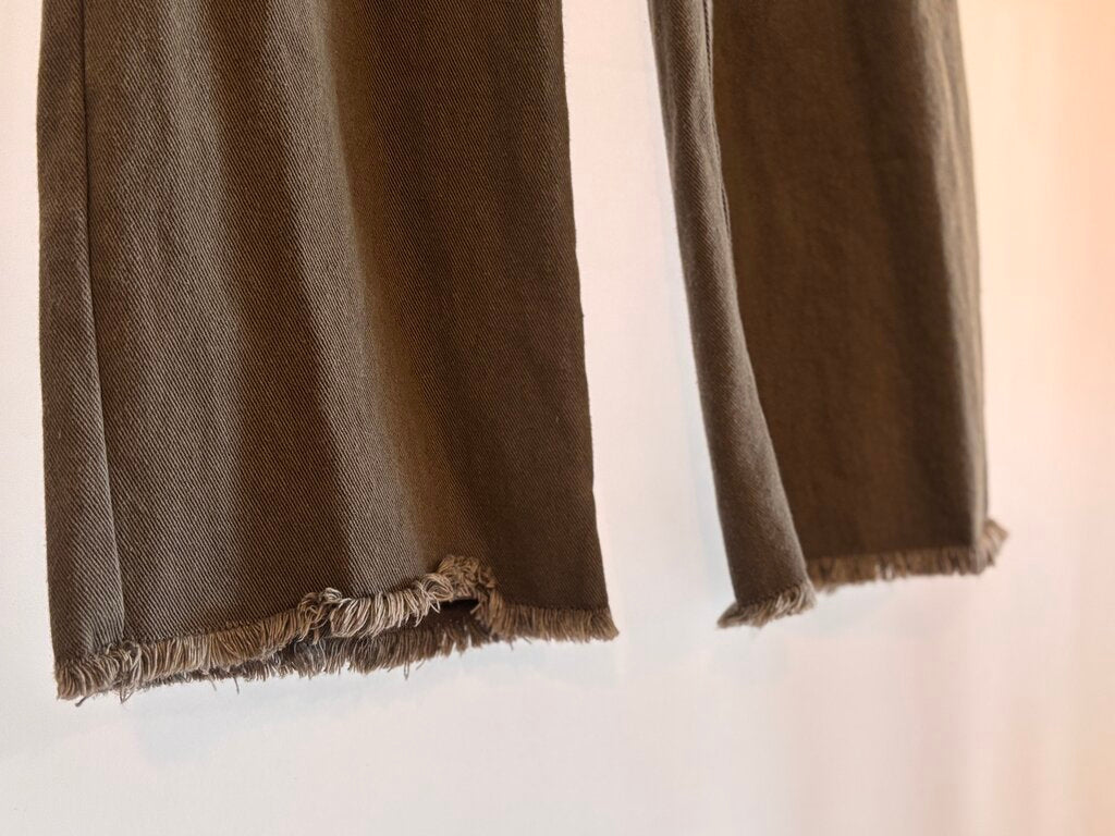 Olive Green Ruffle Waist Denim