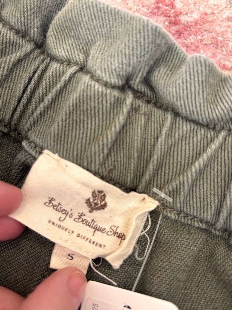 Olive Green Ruffle Waist Denim