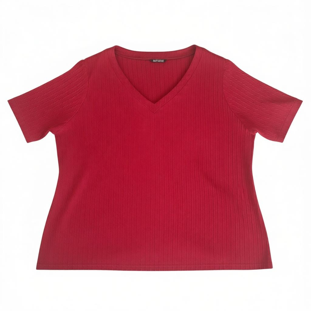 Bloomchic Women's Red V-Neck Ribbed Top