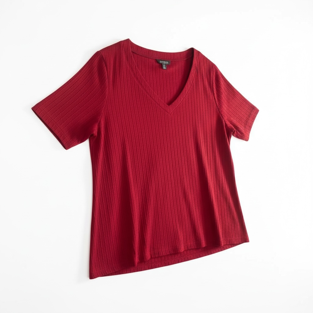 Bloomchic Women's Red V-Neck Ribbed Top