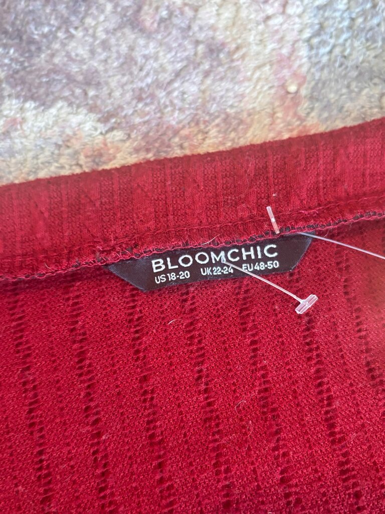 Bloomchic Women's Red V-Neck Ribbed Top