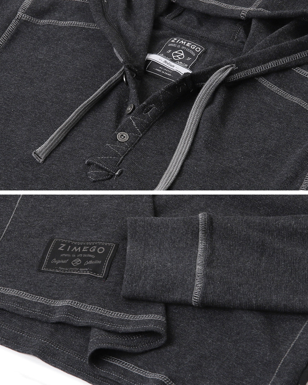 ZIMEGO Mens Thermal Long Sleeve Lightweight Hooded Henley
