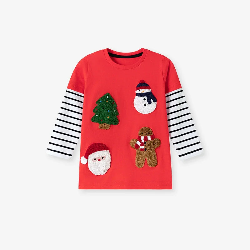Boys Christmas Cartoon Pattern Crew Neck Top Sweatshirt and Plain Pants Clothing Set