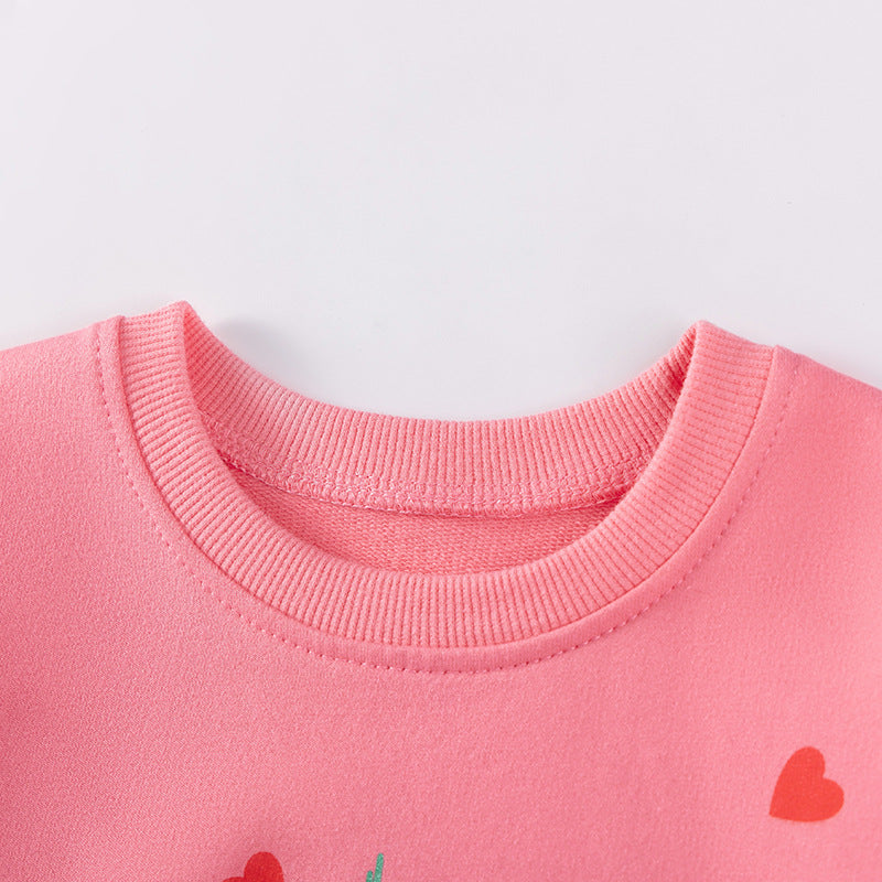 Girls Hearts and Christmas Tree Pattern Sweatshirt and Pants Clothing Set