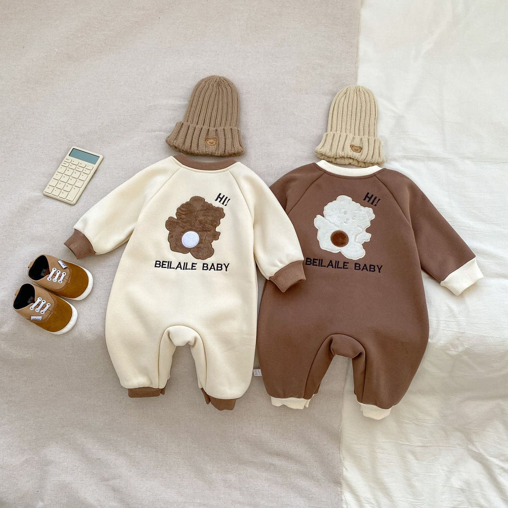 Baby Simple Teddy Pattern Long Sleeves Cozy Rompers