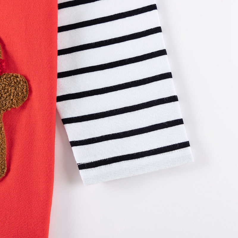 Boys Christmas Cartoon Pattern Crew Neck Top Sweatshirt and Plain Pants Clothing Set