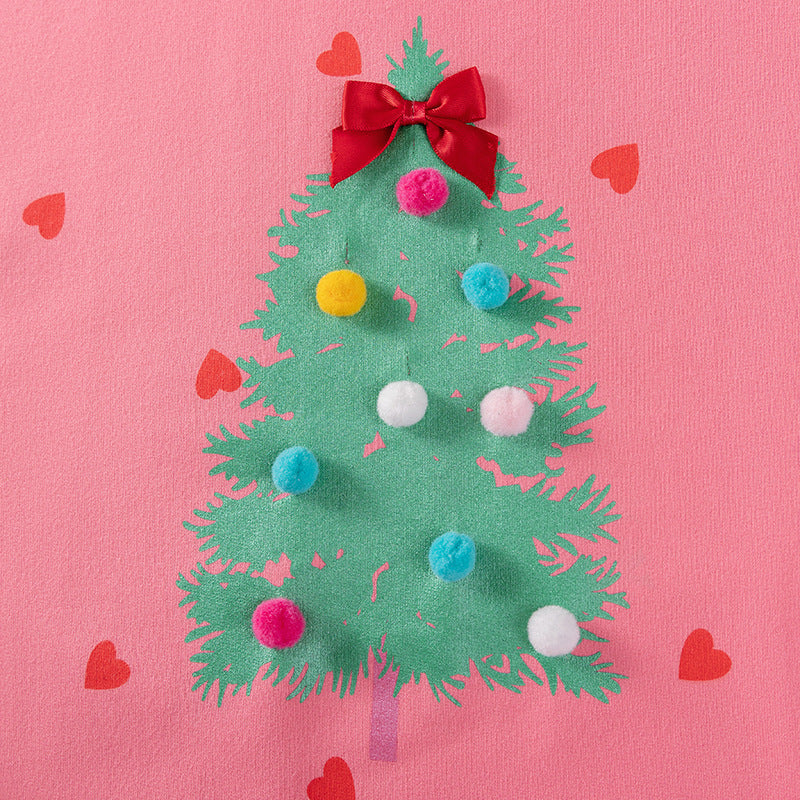 Girls Hearts and Christmas Tree Pattern Sweatshirt and Pants Clothing Set