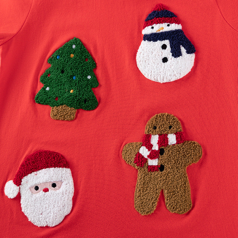 Boys Christmas Cartoon Pattern Crew Neck Top Sweatshirt and Plain Pants Clothing Set